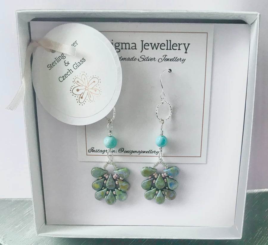 Sterling Silver & Czech Glass Chandelier Earrings