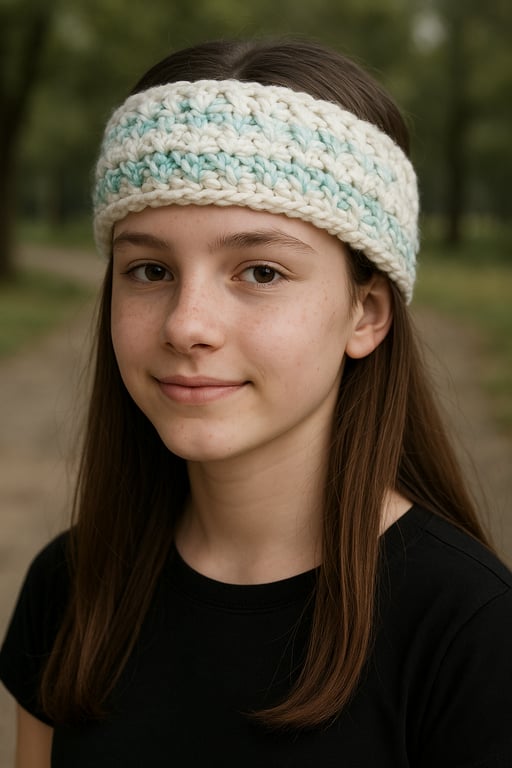 hand knitted blue and white twisted ribheadband earwarmers one size