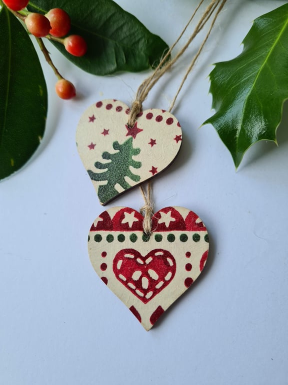 2 gift tags Christmas Emma Bridgewater design wooden decorations decoupage