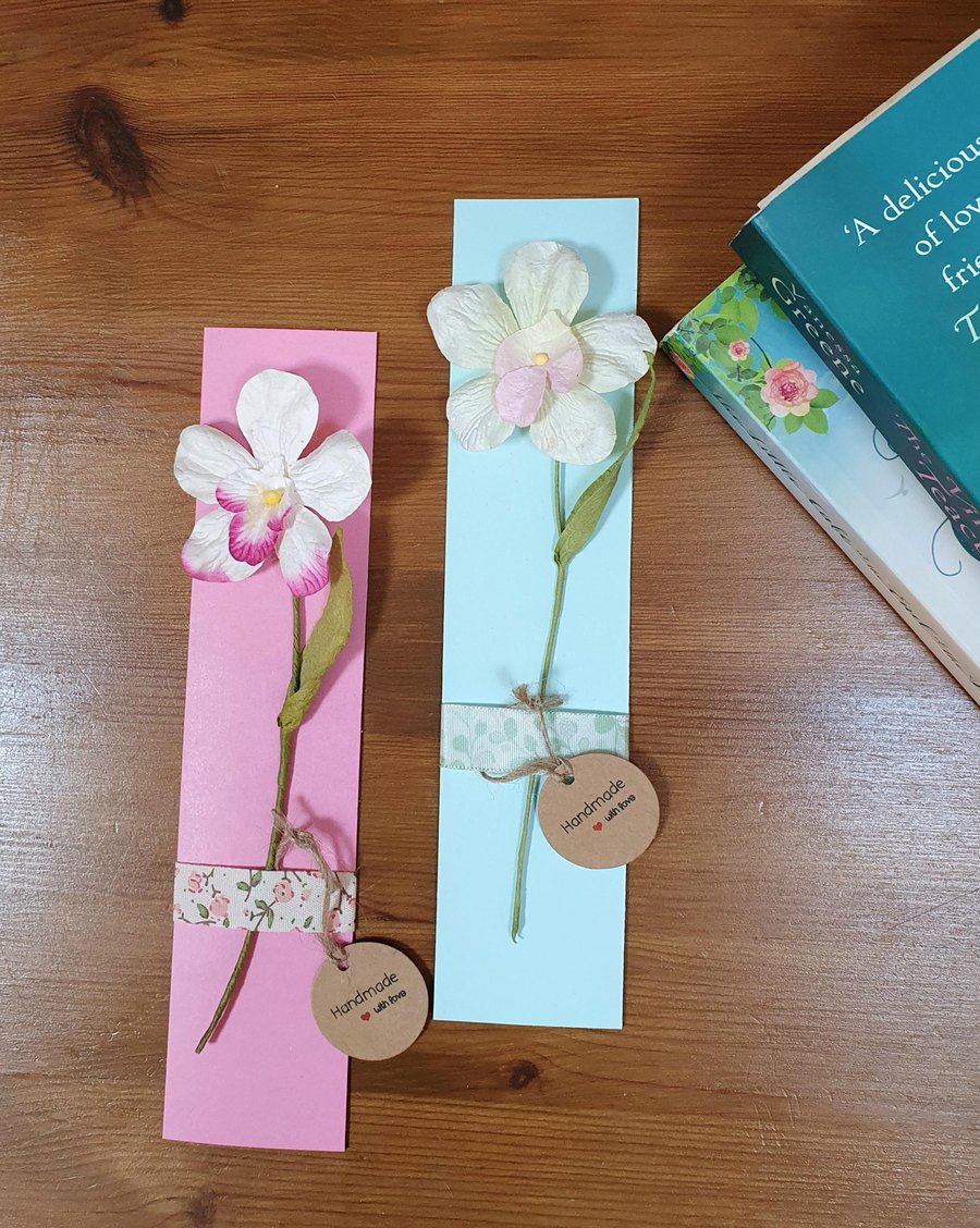 Paper Flower Orchid Bookmark. Card Bookmark. Pastel Green.
