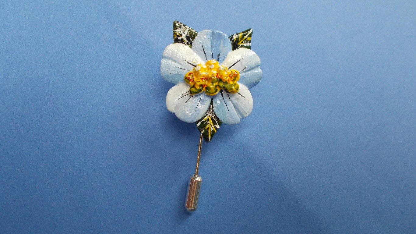 Pastel BLUE BLOSSOM FLOWER PIN Wedding Lapel Flower Brooch HANDMADE HAND PAINTED
