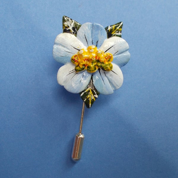 Pastel BLUE BLOSSOM FLOWER PIN Wedding Lapel Flower Brooch HANDMADE HAND PAINTED