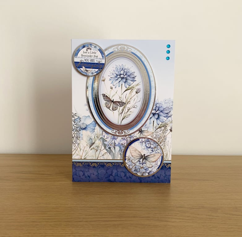 Handmade Silver Foiled Luxury A5 Cornflower & Butterfly 3D Greeting Card