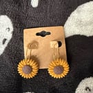Handmade polymer clay sunflower gold hoop earrings 