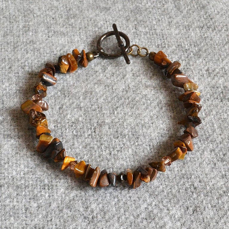 Tiger’s Eye Chip Bracelet with Orange and Black Crystal Bicone Accent Beads