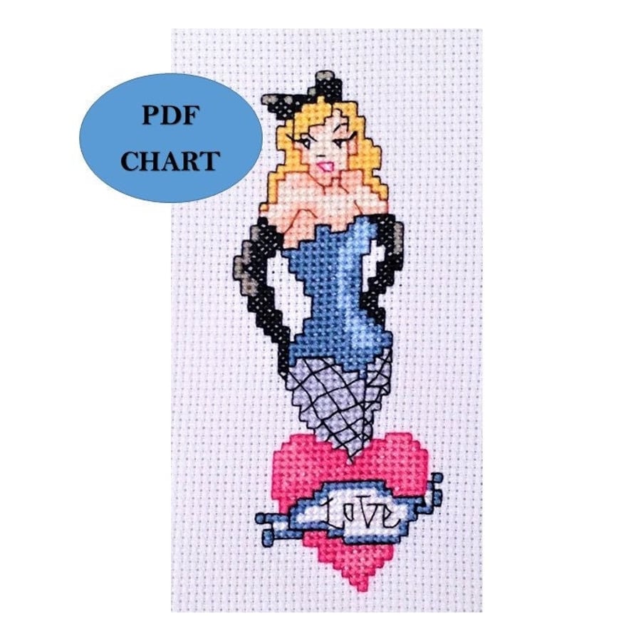 Burlesque Pin Up Girl Cross Stitch Pattern: Retro 50's (Digital PDFdownload)