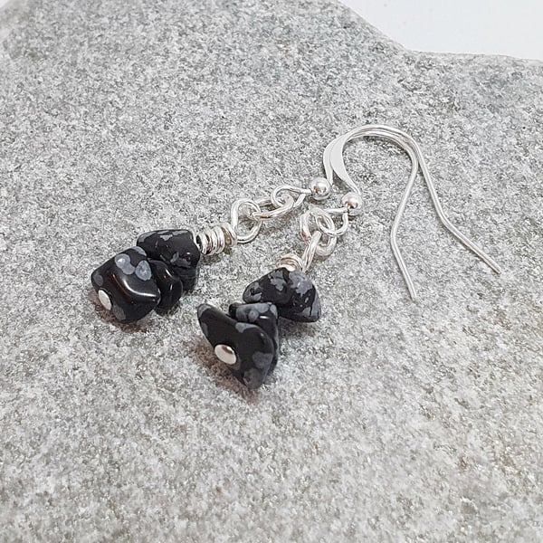 Dainty Snowflake Obsidian gemstone earrings 