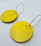 Bright yellow large wooden hooped dangly earrings - Image 3