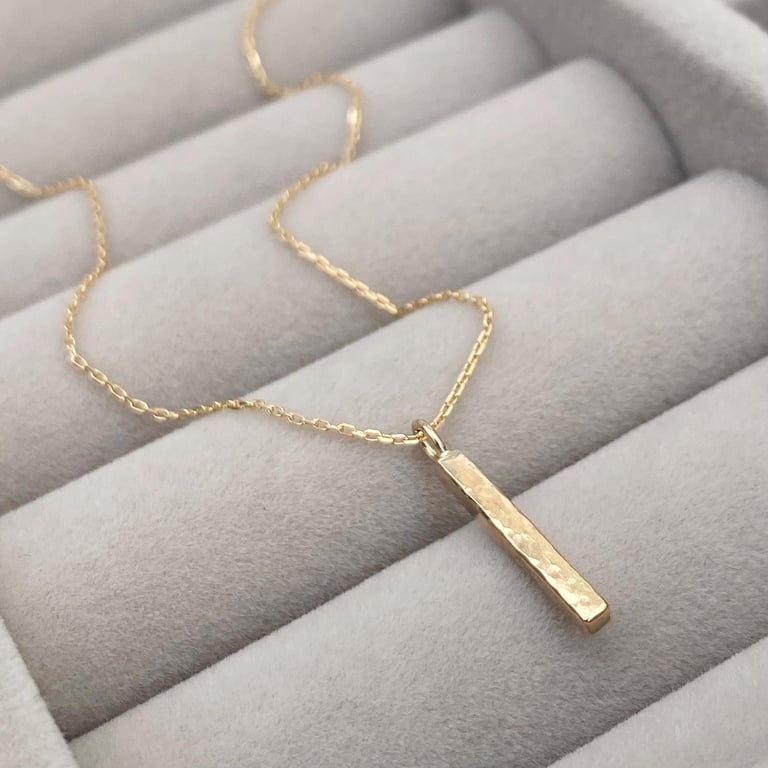Handmade 9ct yellow, rose or white gold dainty ingot bar charm pendant and chain