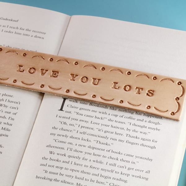 Love You Lots Leather Bookmark, Handmade Leather Book Mark
