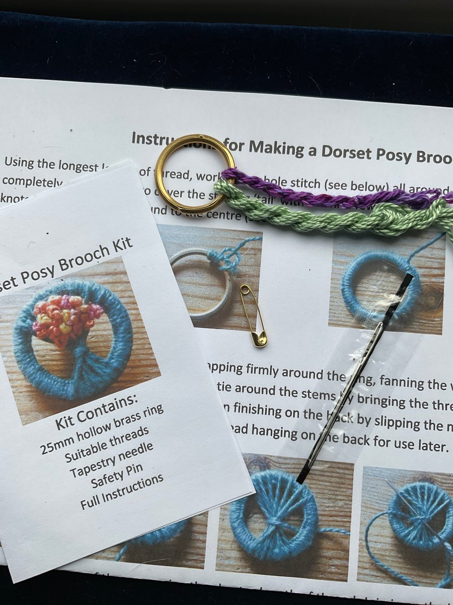 Dorset Posy Brooch Kit, Light Green Stems with Purple Flowers, 32