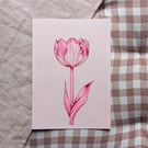 Original Pink Tulip Flower Hand Painted Ink Illustration A6