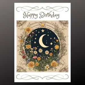 Celestial Birthday Card Moon Stars Personalisable Seeded Card Option Wiccan Paga