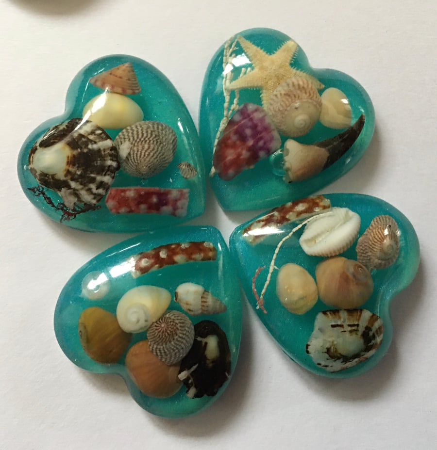 Love heart beach brooch, resin jewellery at its finest from The Shetland Isles.