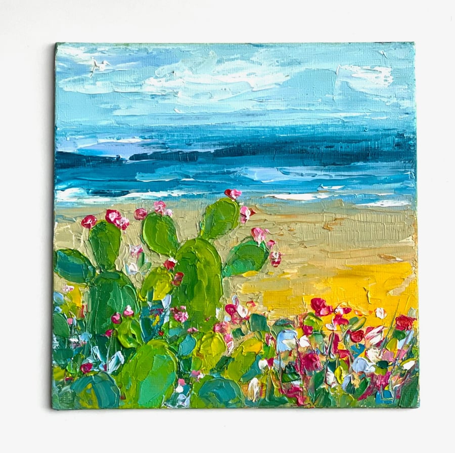 Cactus Painting Impasto Landscape Art Wildlife Nature Wall Art Ocean Artwork Ori