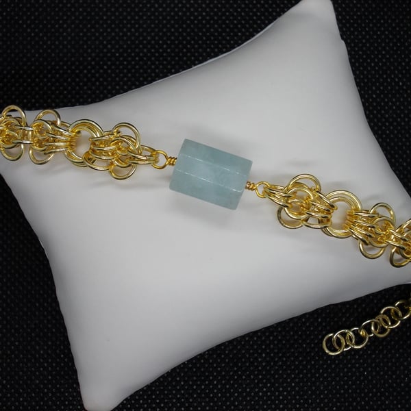 Aquamarine and butterfly chainmaille bracelet