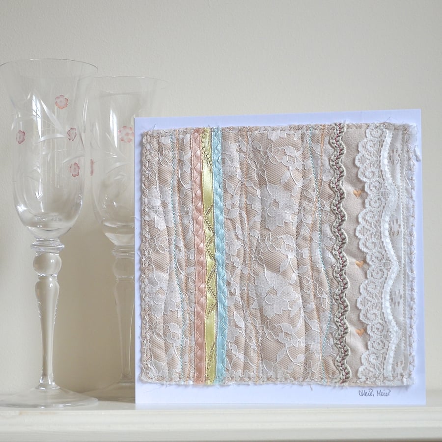 Wedding card - luxury premium embroidered abstract congratulations keepsake card