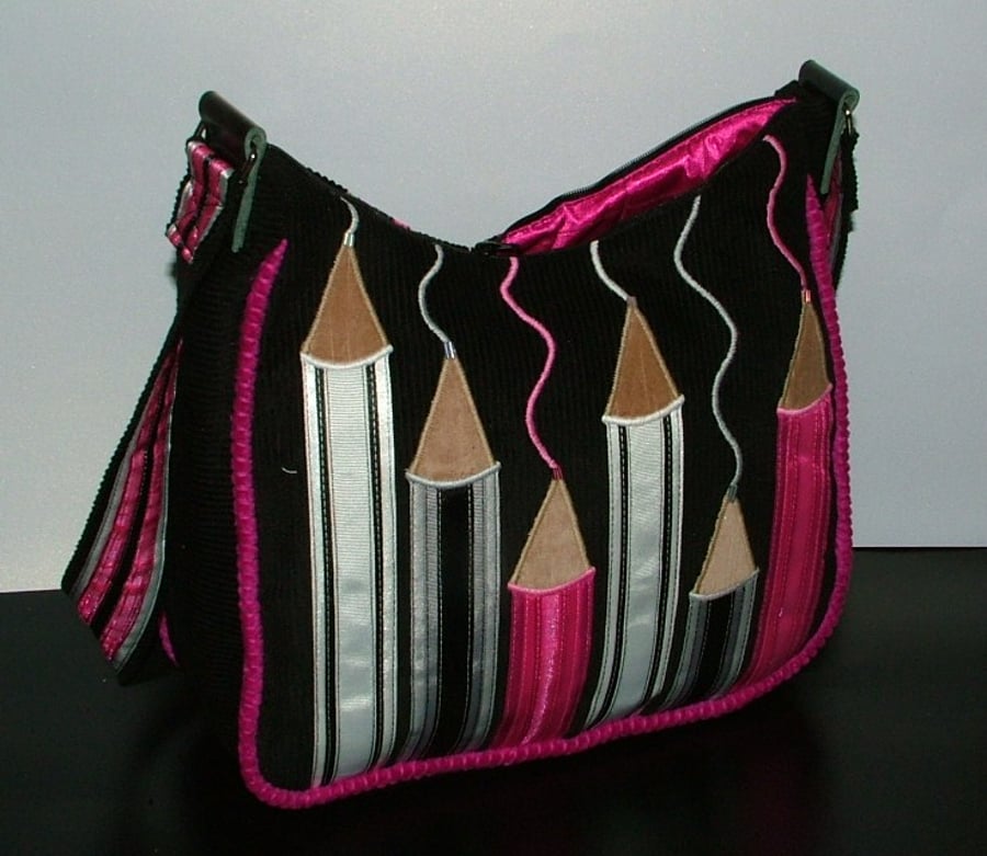 Black,White and pink pencil Handbag
