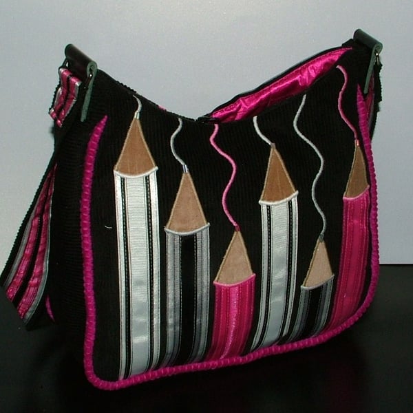 Black,White and pink pencil Handbag