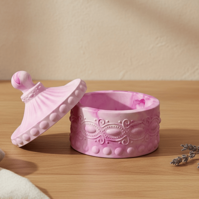 Pink Marbled Jewellery Box with Lid, Handmade Trinket Pot Gift