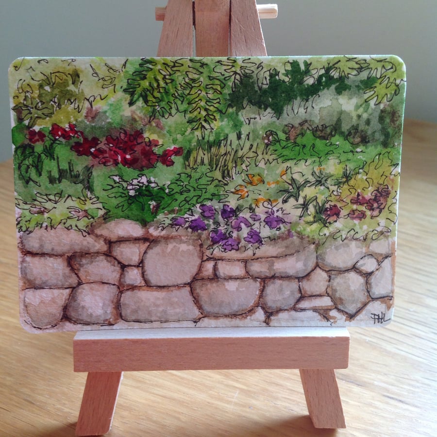 ACEO Original watercolour painting 'The Flower Bed'