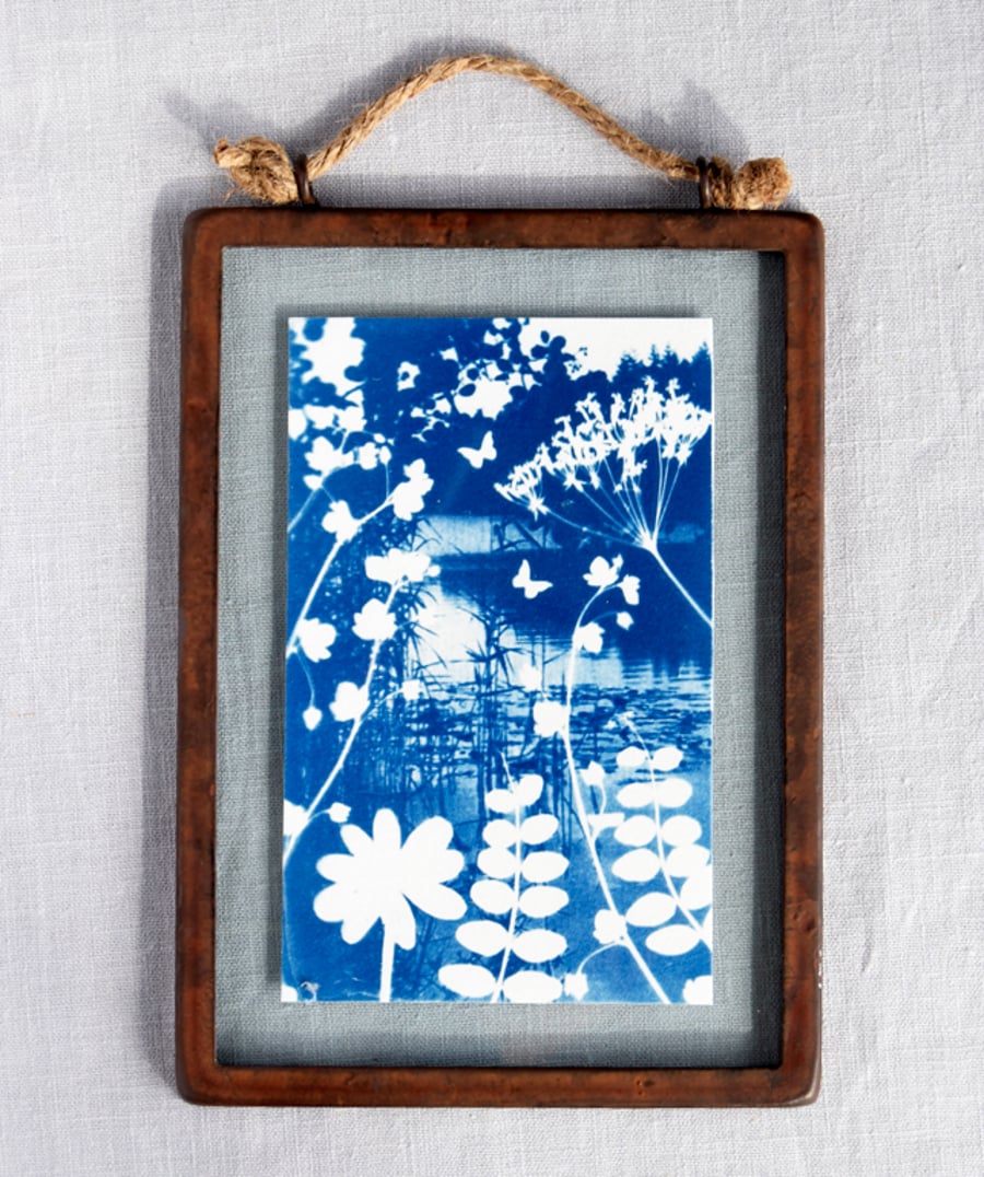 Reverie Cyanotype in industrial style metal and glass frame