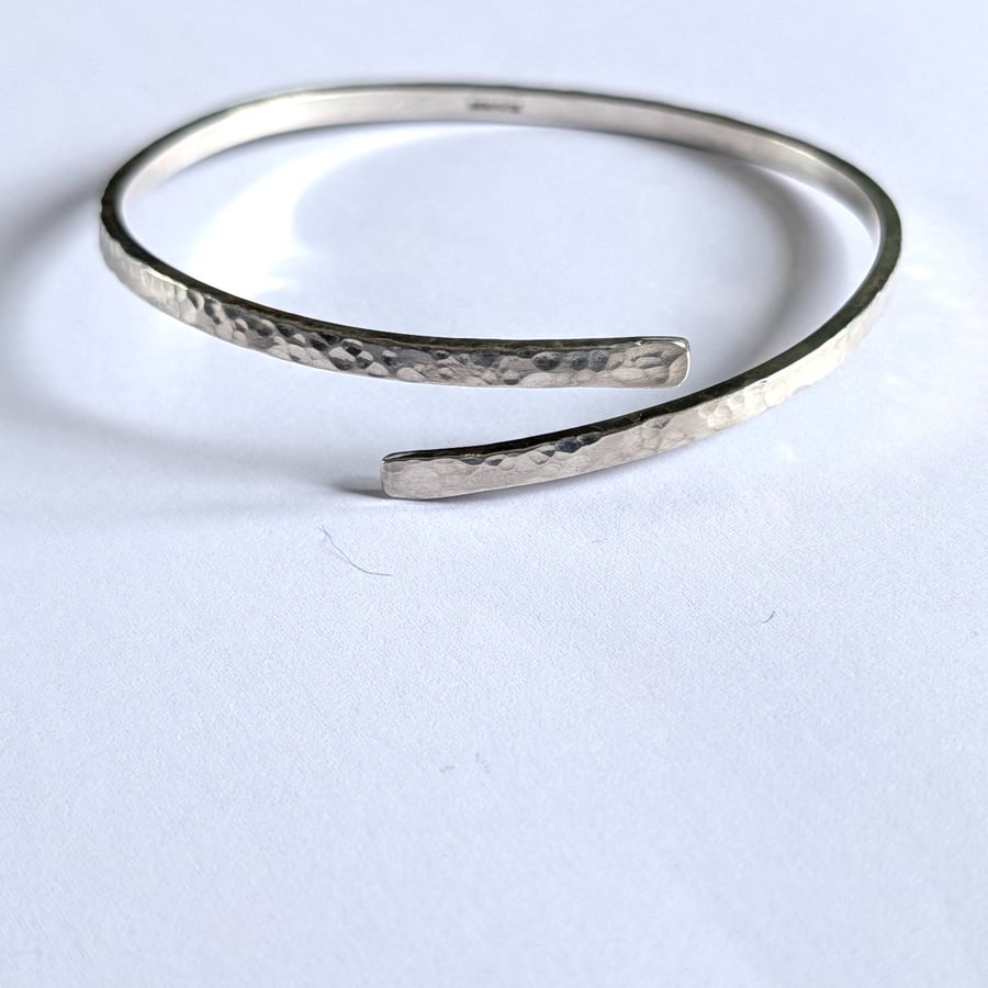 Narrow Hammered Bangle, Sterling Silver