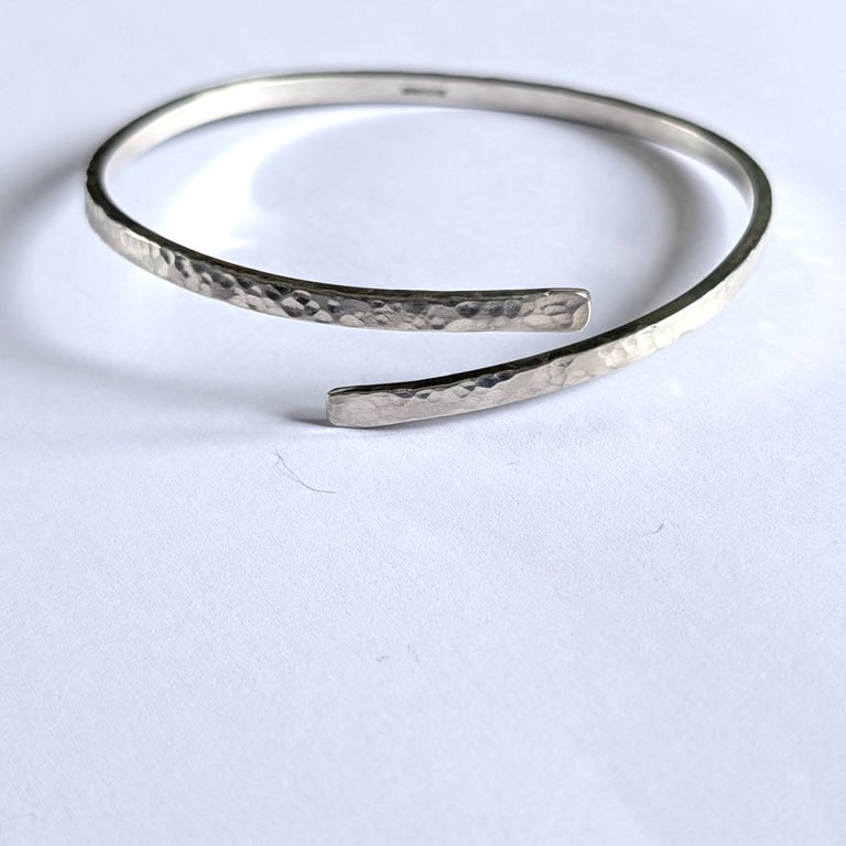 Narrow Hammered Bangle, Sterling Silver
