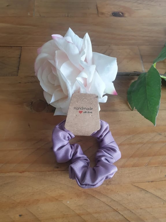 Handmade Dusky Pink Rose Satin Mini Scrunchie – Hair Accessory