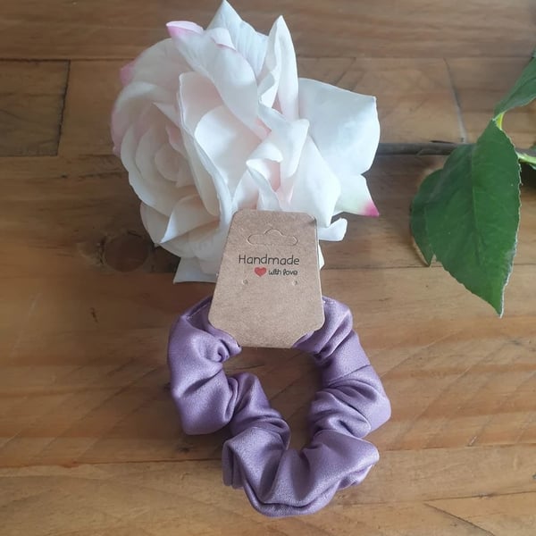 Handmade Dusky Pink Rose Satin Mini Scrunchie – Hair Accessory