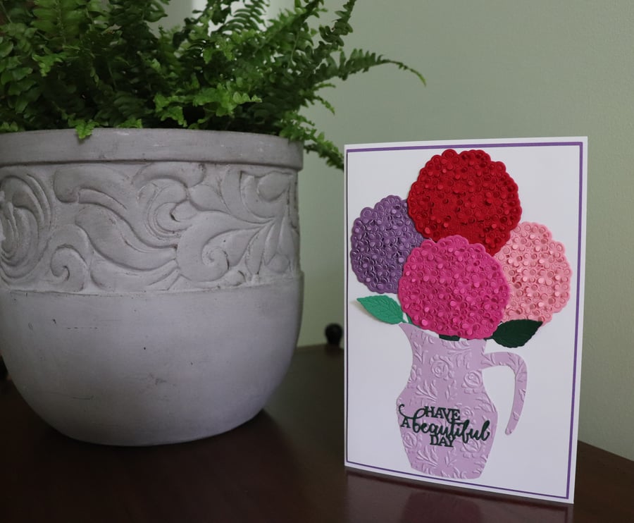 Embossed Jug of Hydrangea Blooms.