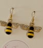 Bee Dangle Earrings, Enamel Bee Charms, Handmade Jewellery  - Image 2