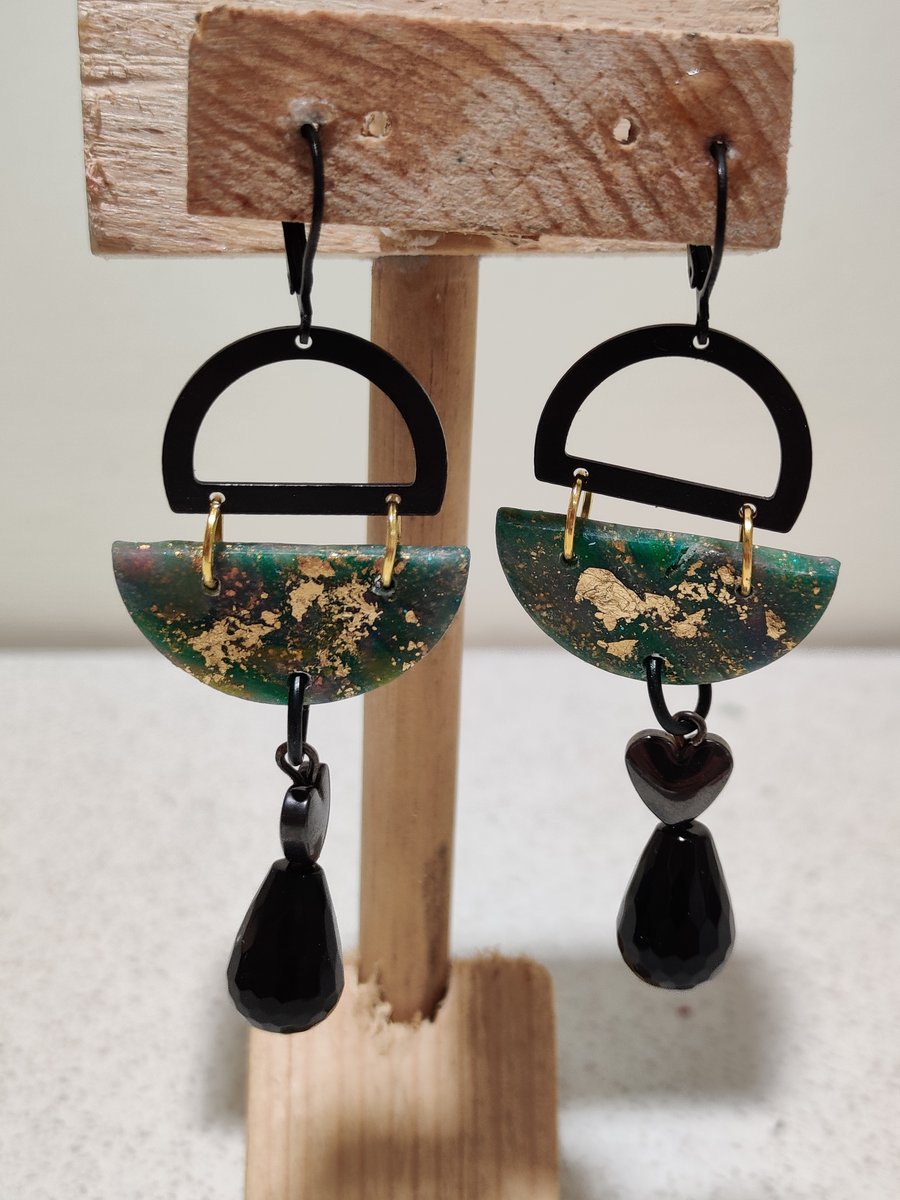 Mermaid marble black bead earrings 