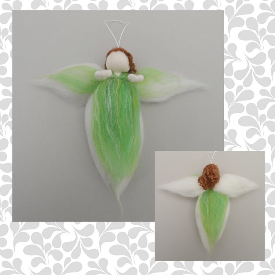 Merino wool angel, fairy - green