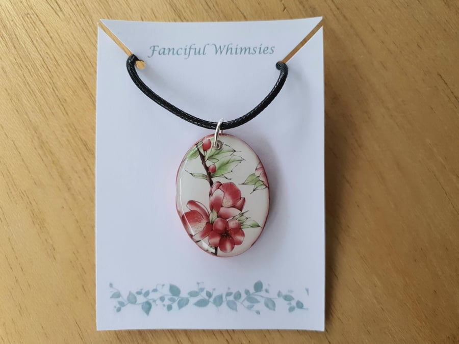 Unique Old World Feel Red and White Floral Pendant 
