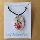 Unique Old World Feel Red and White Floral Pendant 