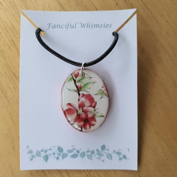 Unique Old World Feel Red and White Floral Pendant 