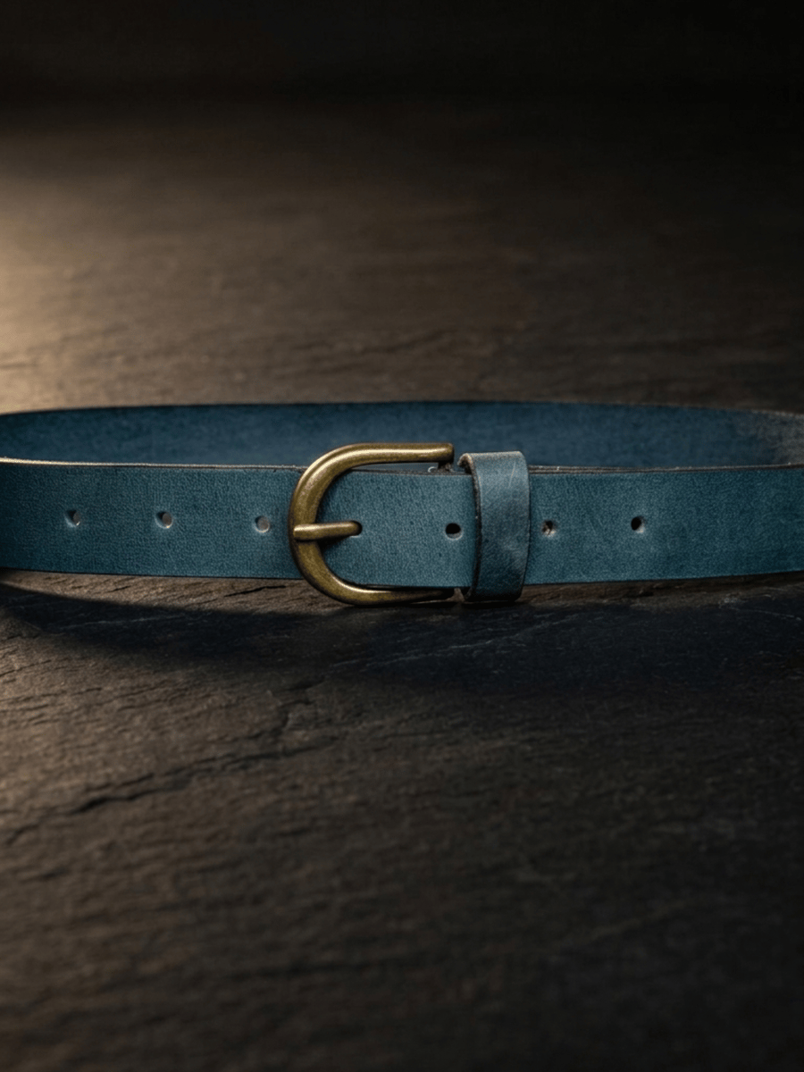 Slate Blue Full Grain Leather Belt Antique Brass Buckle Womens Belt 25mm 1 Inch