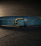 Slate Blue Full Grain Leather Belt Antique Brass Buckle Womens Belt 25mm 1 Inch