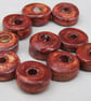 10 Small Bright Copper Glazed Ceramic Washer Beads - Image 2