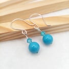 Turquoise Swarovski Pearl Drop Earrings - Turquoise Ball Dangle Earrings 