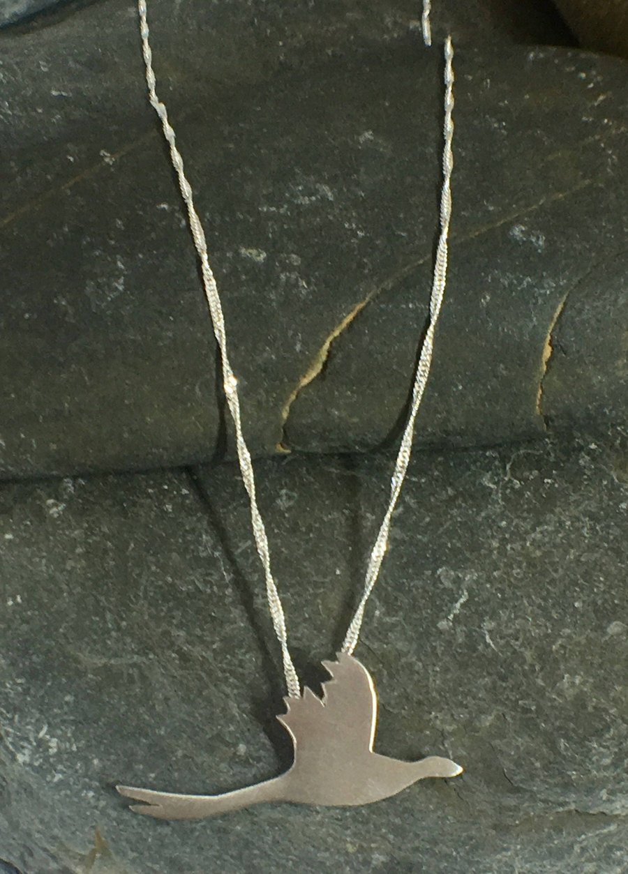 Flying Pheasant Silhouette Necklace Pendant