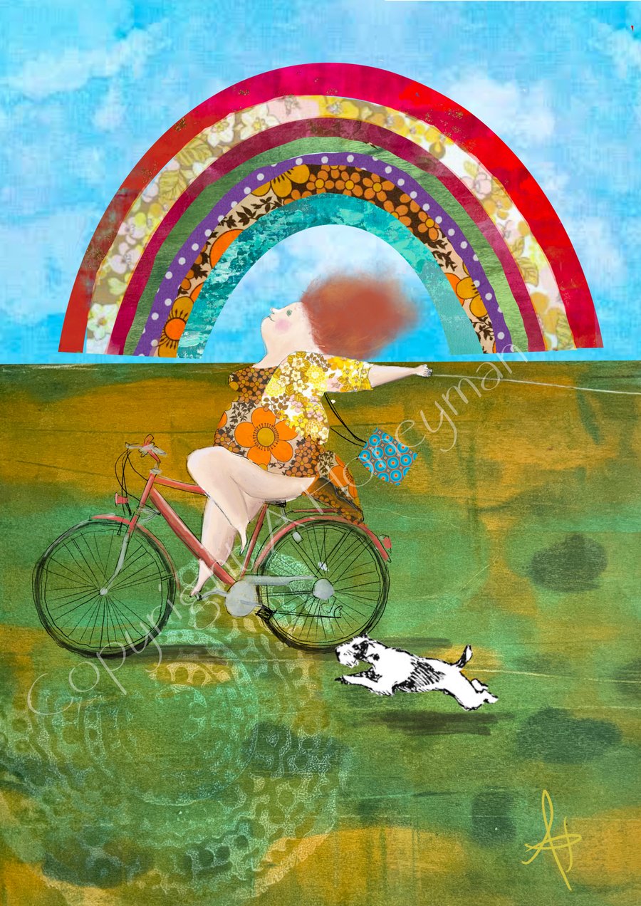 Rainbow bike ride mixed media art print