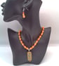 Peach Rectangle with Floral Pattern on an Orange and Peach Necklace & Earrings  - Image 4