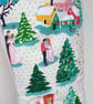 Upcycled Christmas Stocking - snowy winter scene with pink and red hearts - Image 7