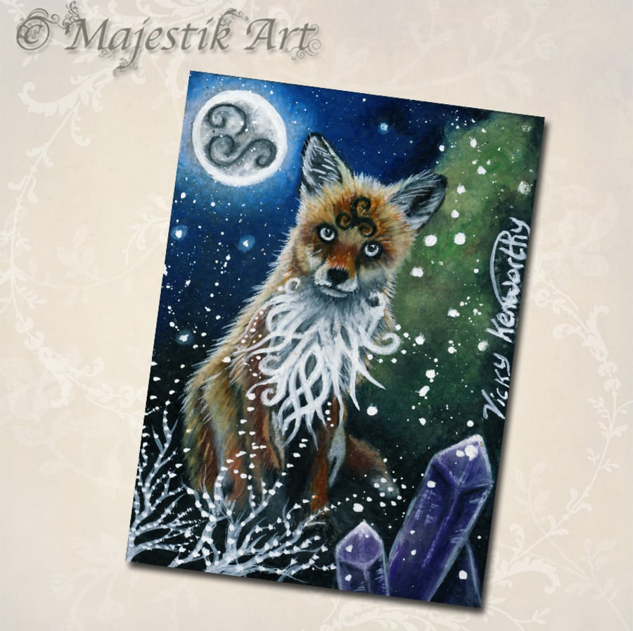 Archival ACEO Fox Print 'Celtic Fox' By V Kenworthy