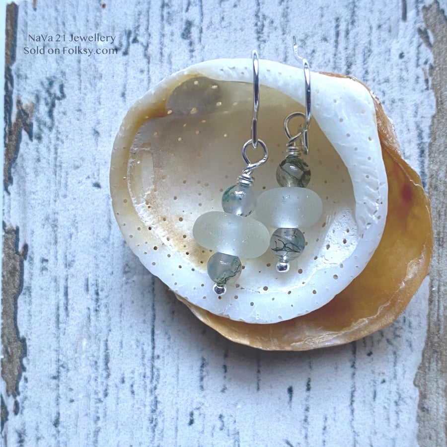 SOLD—Pale Aqua Seaglass Earrings- REF: SGE 240921