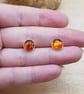 Amber stud earrings. Women's studs Yellow Post earrings 8mm - Image 2