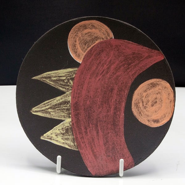 Red, Orange, Yellow Decorative Dish, Black Clay and Underglaze