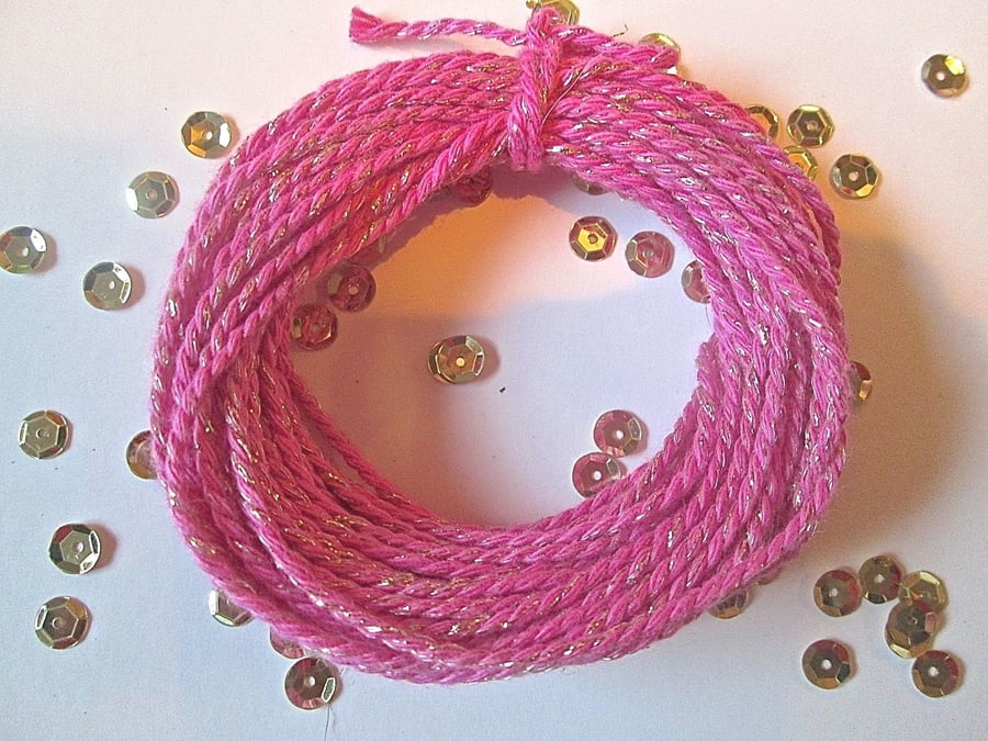 10 metres of Fuchsia Pink and gold SPARKLE Cotton Bakers twine